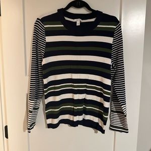 Nine West XXL Crew Neck
Sweater - White, Navy, Green Horizontal Stripes